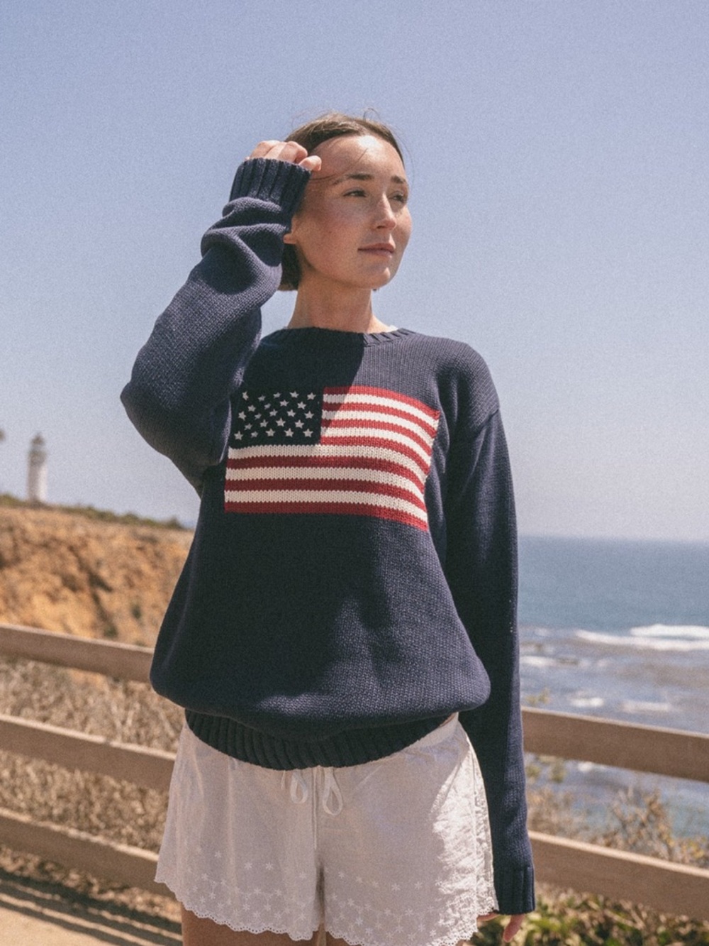 Navy Flag Knit Sweater - Women